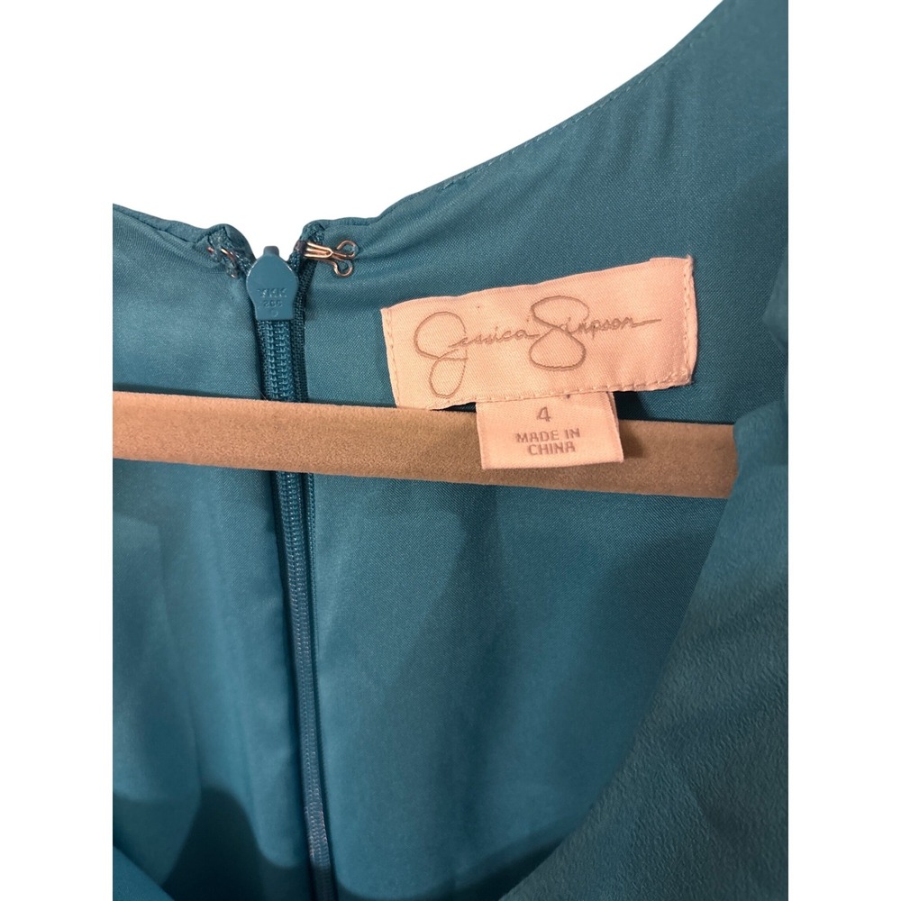 Jessica Simpson Colorblock Sheath‎ Dress Teal Blue Navy Pleated Waist Size 4 - Picture 6 of 7